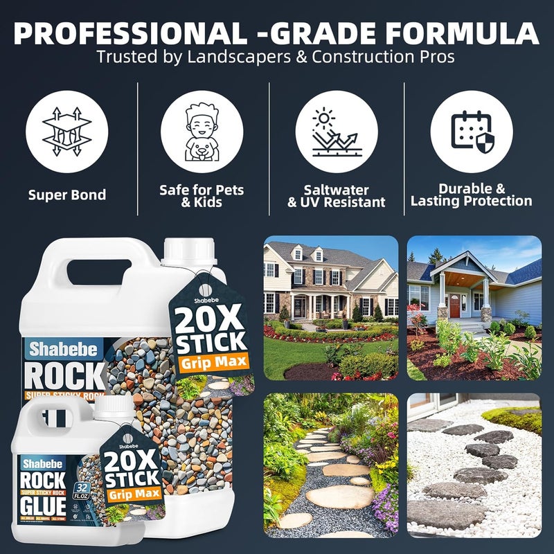 Shabebe Rock Glue for Landscaping - 1 Gallon Mulch Glue with Grip Max for Strong Adhesion of Rocks, Gravel&Mulch, Long-Lasting Non-Toxic, Fast-Drying & Weather-Resistant Gravel Binder for Pebble, Pine Straw - Image 2